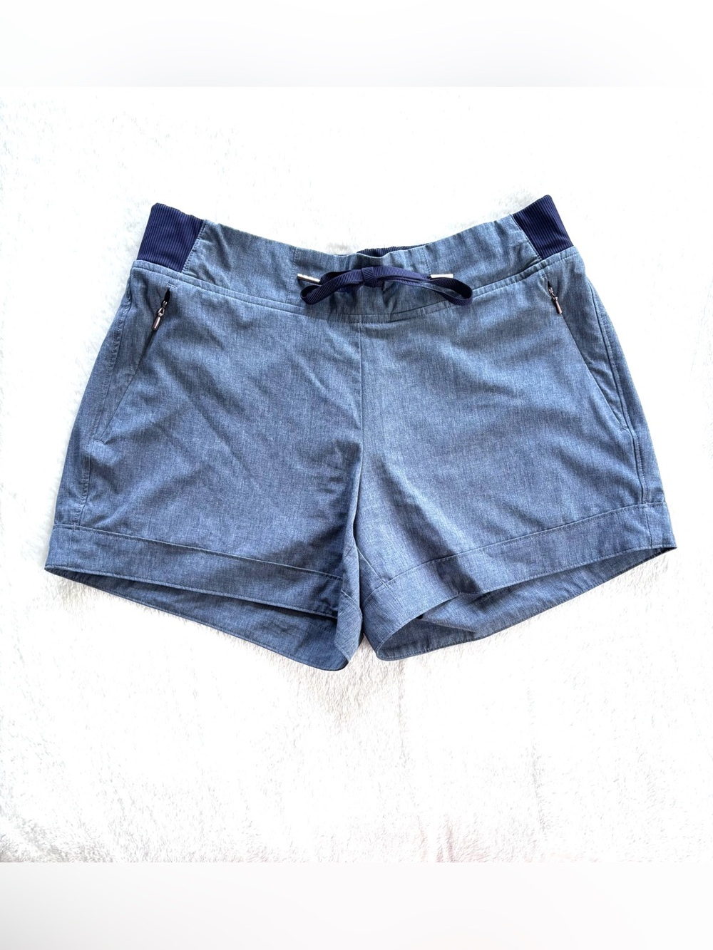 CALIA "Anywhere" Heathered Cuff Shorts with Zip Pockets, Navy, Size XS